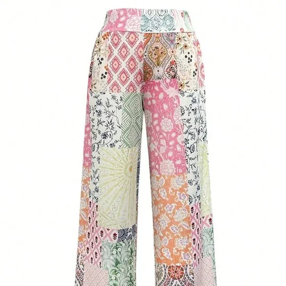 Multicolor Boho Women's Ditsy Floral Print Loose Pants - Picture 4 of 7